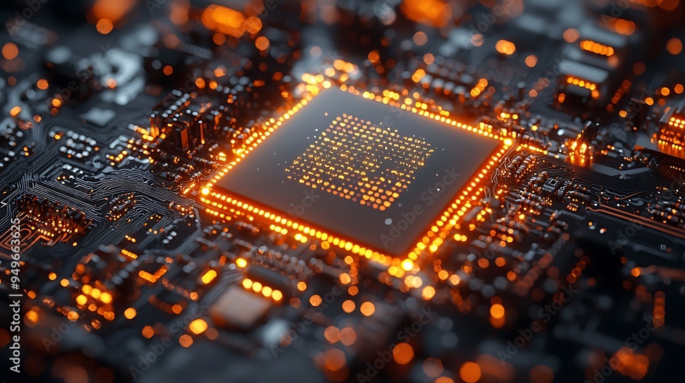 Aufkleber a circuit board with a glowing processor chip forms the backdrop, highlighting the intricate world o