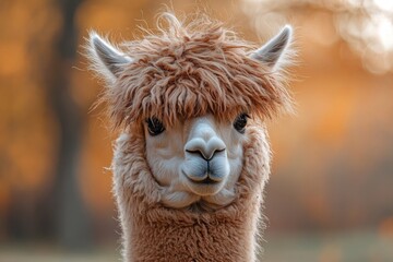 Obraz premium Adorable Alpaca Portrait with a Fuzzy Muzzle