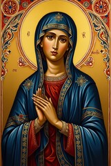 Obraz premium Traditional Orthodox icon of the Virgin Mary with solemn expression