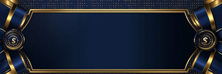 A sophisticated and elegant certificate of achievement template featuring a blue and gold color scheme, adorned with a ribbon bow and a gold seal with the letter S. It is perfect for recognizing accom