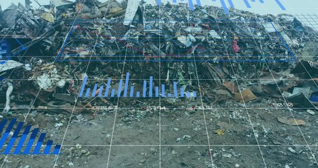 Data visualization animation over landfill, showing various charts and graphs - Powered by Adobe