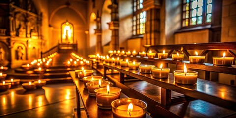 Fototapeta premium intimate candlelit prayer room soft focus warm golden glow gentle shadows contemplative atmosphere tranquil atmosphere sacred silence