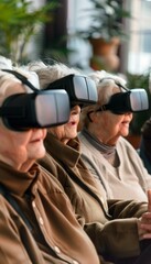 Fototapeta premium Elderly Friends Experiencing Virtual Reality Together in a Shared Session