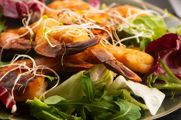 Smoked Shrimp on Fresh Salad with Alfalfa Sprouts