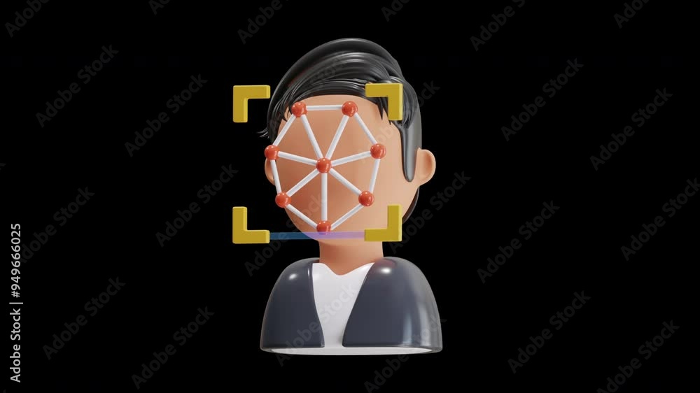 Poster 3d animation of advanced security with facial recognition | alpha channel