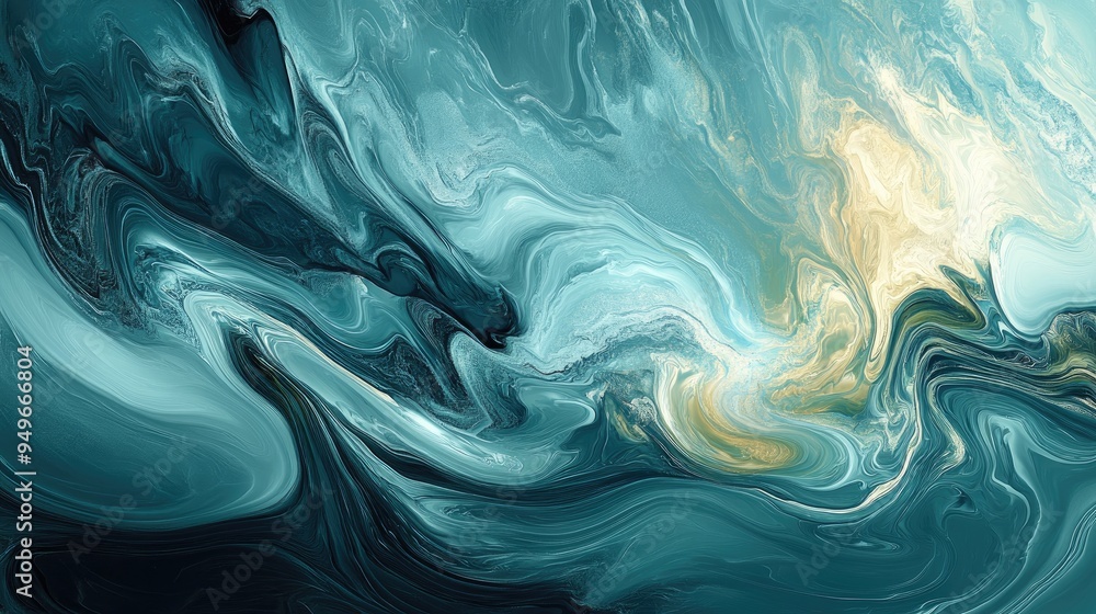 Poster elegant abstract digital image of shimmering waves in a stormy sea, with smooth flowing swirls, set 