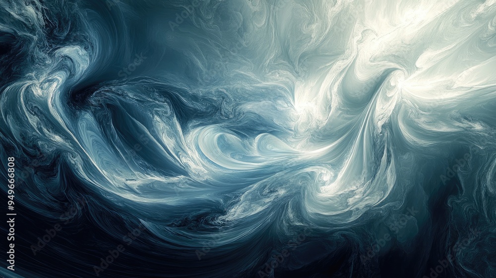 Poster elegant abstract digital image of shimmering waves in a stormy sea, with smooth flowing swirls, set 