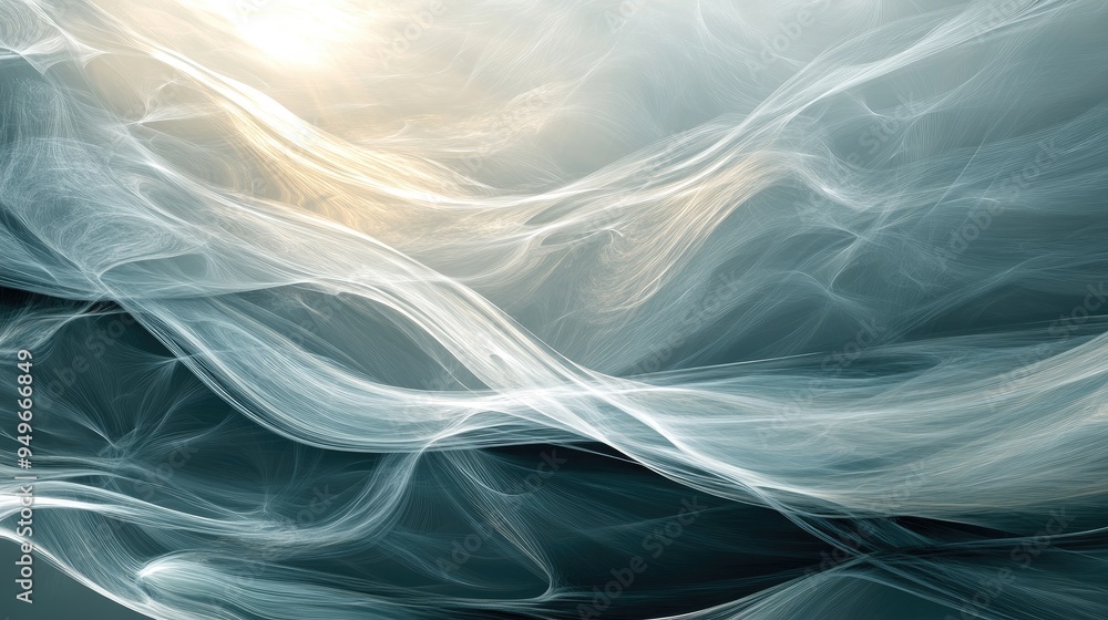 Poster elegant abstract digital image of shimmering waves in a stormy sea, with smooth flowing swirls, set 