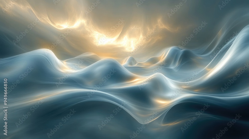 Poster elegant abstract digital image of shimmering waves in a stormy sea, with smooth flowing swirls, set 