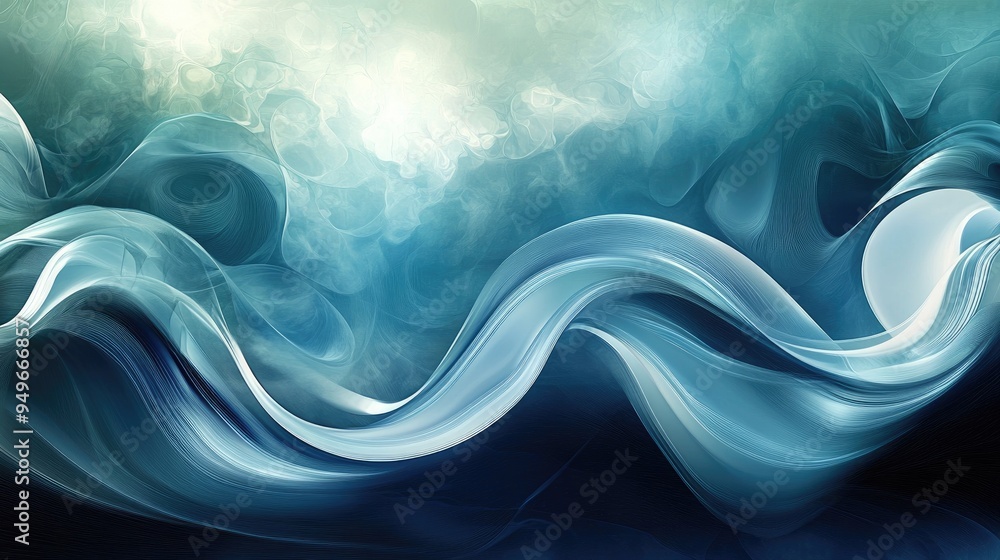 Poster elegant abstract digital image of shimmering waves in a stormy sea, with smooth flowing swirls, set 