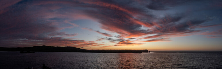 Stunning sunset panorama of around the Galapagos Islands.