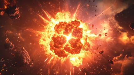 A vibrant cosmic explosion, showcasing intense flames and energy amidst a stunning space backdrop.