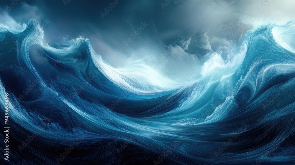 Aufkleber smooth and shimmering abstract image of stormy sea waves, with flowing swirls, set against a dynamic