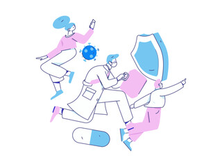 Medical characters fighting the epidemic flat vector concept operation hand drawn illustration
