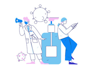 Medical characters fighting the epidemic flat vector concept operation hand drawn illustration
