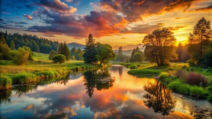 Fototapeta premium deep rich colors serene natural beauty warm gentle fading light peaceful natural landscape