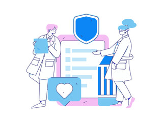 Medical characters fighting the epidemic flat vector concept operation hand drawn illustration
