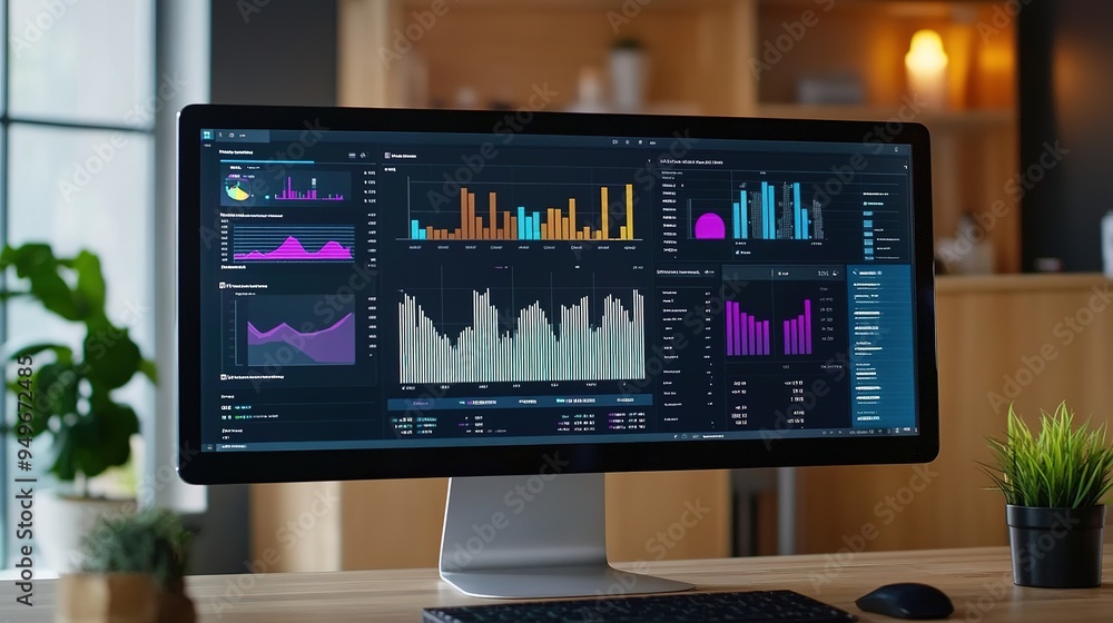 Poster a computer screen displaying complex insurance software tools and data analytics.