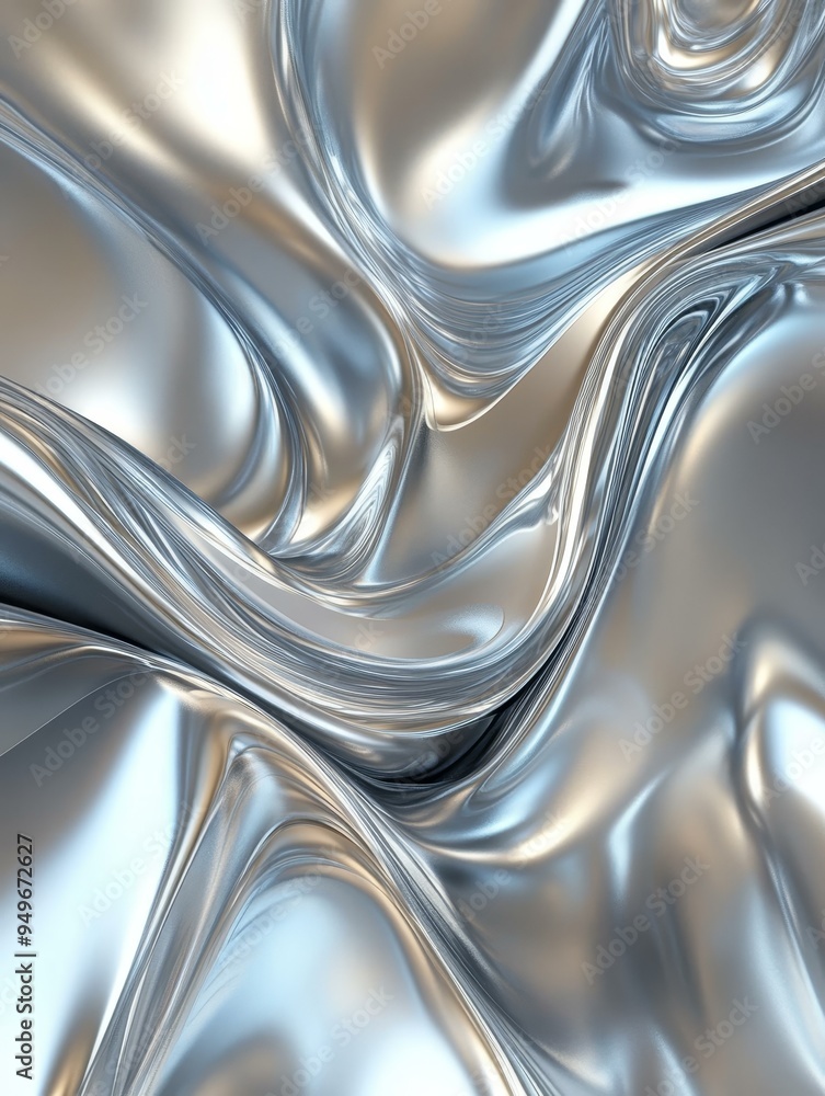 Poster abstract image of a silver flowing material with a smooth, shiny surface. it can symbolize elegance,