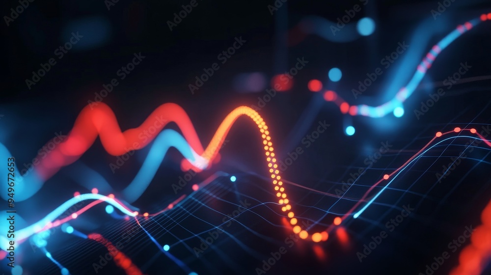 Aufkleber abstract visualization of data trends with glowing lines and dots, representing growth, progress, an