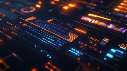 Fototapeta premium Abstract digital interface with glowing lights and lines, representing data, technology, and innovation.