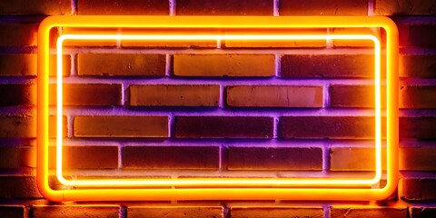 Obraz premium Neon Glowing Rectangle Frame on Brick Wall with Purple Lighting background 