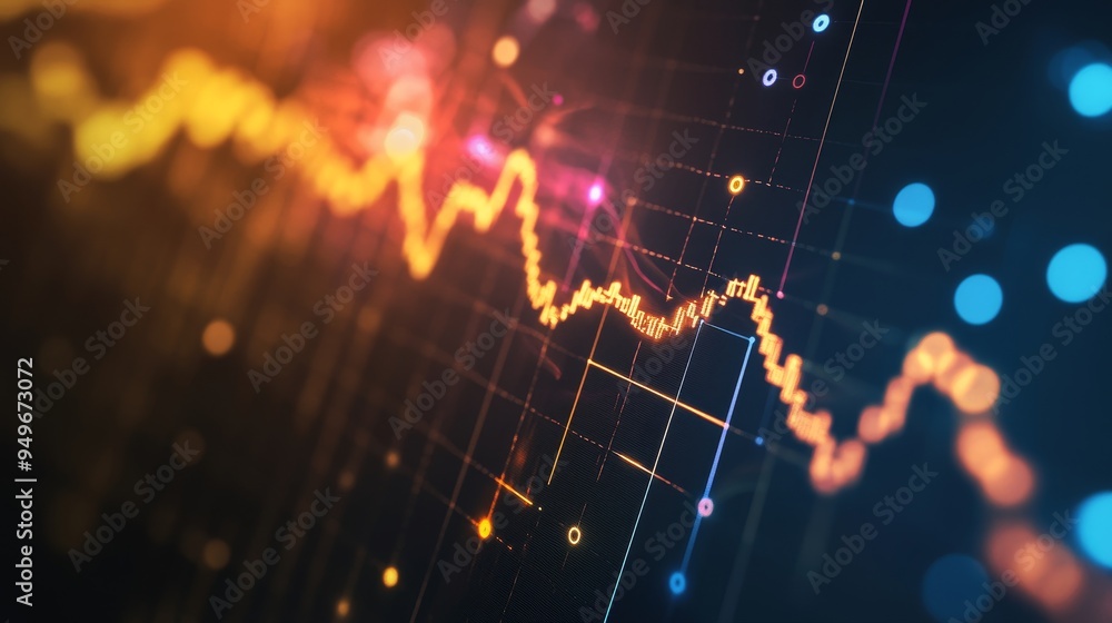 Aufkleber an abstract image depicting a stock market graph with bokeh lights in the background. the image symb