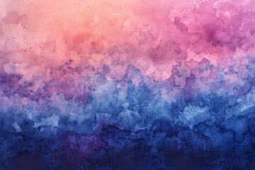 Obraz premium A painting depicting a transition from a blue sky to a pink sky, The changing colors of the sky from blue to pink to purple, blending seamlessly in a watercolor wash