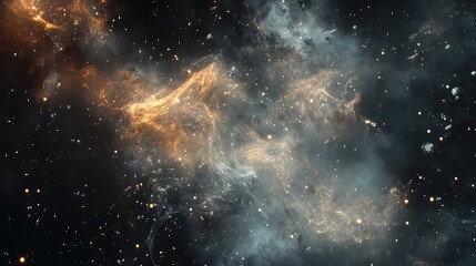 Fototapeta premium Abstract digital artwork of cosmic residue with swirling, ethereal dust and bright, scattered stardust against a dark backdrop.