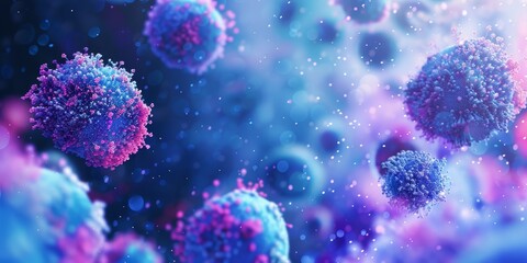 Obraz premium Blue and Pink Virus Particles in a Blurry Background