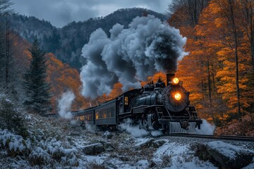 Steam Locomotive Train in Wintery Landscape