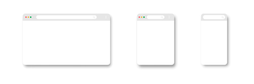 Browser page. Browser window template. New website page mock up vector set. Mobile browsing frame.
