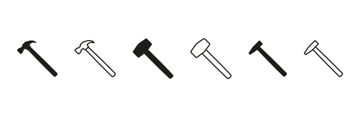 Hammer icon. Repair tool hammer vector set.