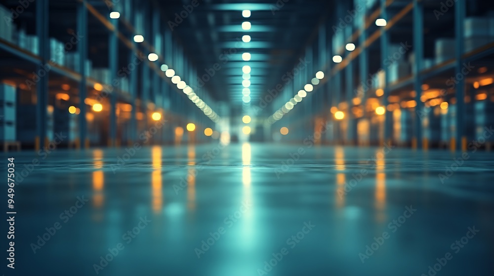 Poster abstract blurred factory and warehouse room background for industry : generative ai