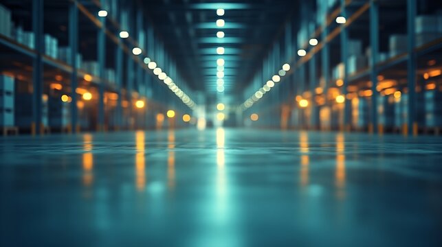 Abstract blurred factory and warehouse room background for industry : Generative AI