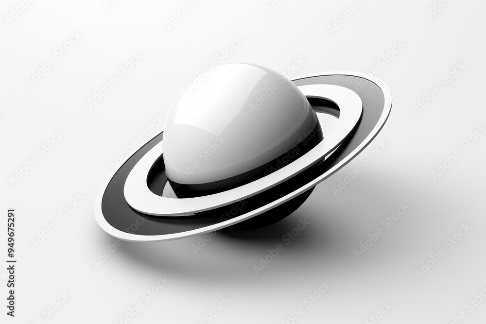 Poster abstract saturn: a minimalist, 3d rendering of saturn, featuring a pristine white sphere with two bo