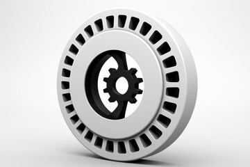 Fototapeta premium Abstract Gear Wheel Design: A sleek, minimalist rendering of a gear wheel with a unique, abstract design. The wheel is rendered in a neutral grey, with black accents.