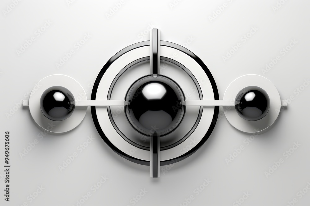 Poster black spheres in geometric composition: three glossy black spheres, arranged in a symmetrical patter