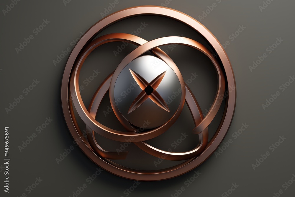 Poster abstract copper circle design: a captivating abstract design featuring a silver sphere with a cross 