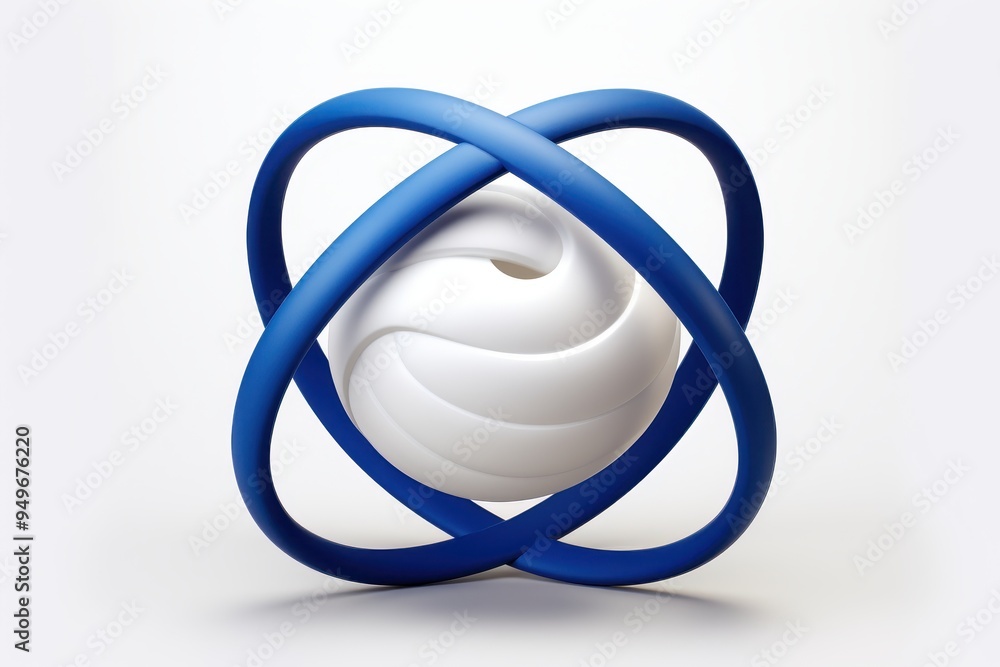 Poster abstract blue and white sphere: an abstract sphere with a minimalist design, surrounded by intersect