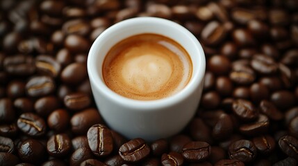 Americano coffee in a white coffee cup with raw and roasted coffee beans background : Generative AI