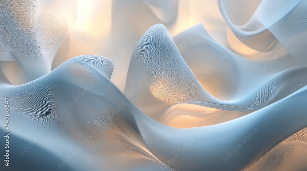 Poster abstract ephemeral geometry with gentle, fluid shapes and soft lighting, evoking a sense of fleeting
