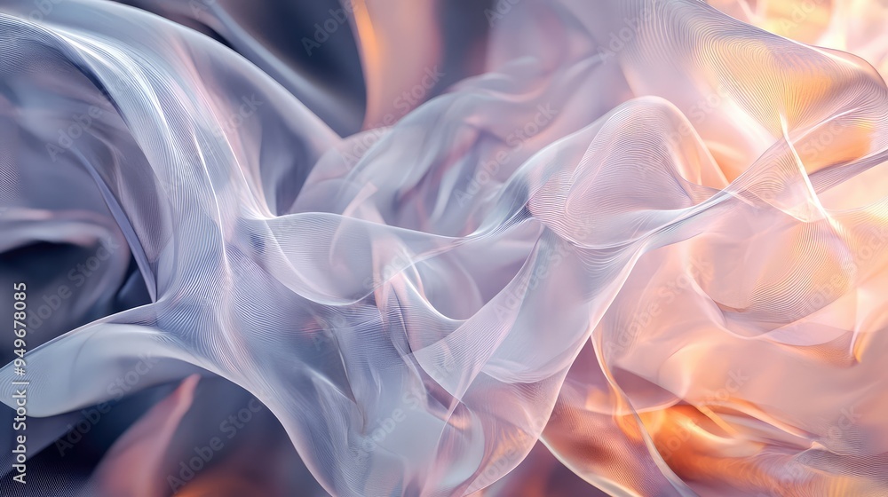 Poster abstract ephemeral geometry with shifting shapes and translucent layers, creating a delicate and dyn