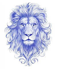 Fototapeta premium A detailed blue illustration of a lion's head with a flowing mane.