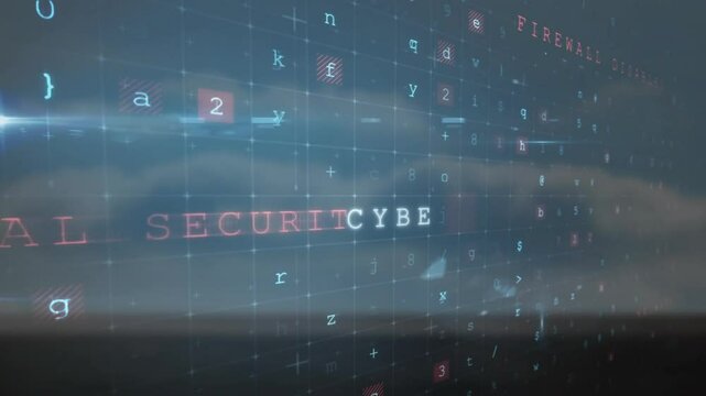 Warning and malware detected text animation over grid of random characters