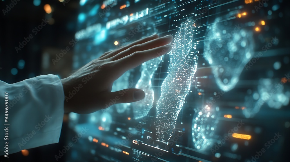 Aufkleber medical worker touch virtual medical revolution and advance of technology artificial intelligenceai 
