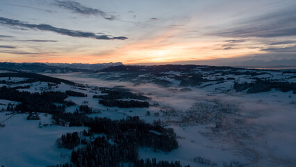 Fototapeta premium Sunset in Allgäu in the german alps in winter