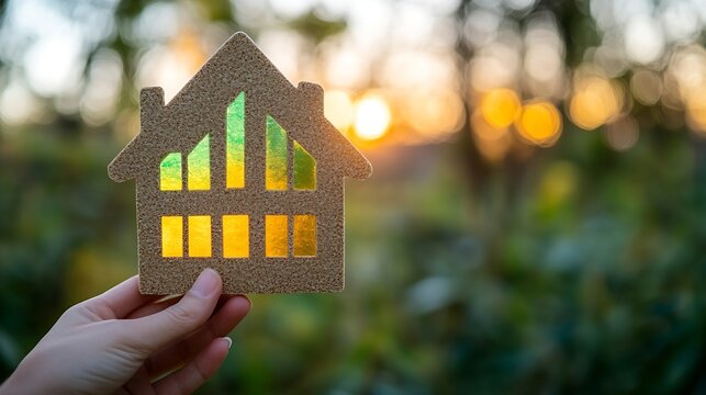 House energy efficiency energy efficient rating class concept eco home renovation save cost Lowconsumption ecological house Hand holding Green Building for Sustainable Development Conc : Generative AI