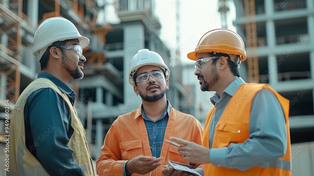 Leinwandbilder engineers team are discussing while inspecting at construction site : generative ai