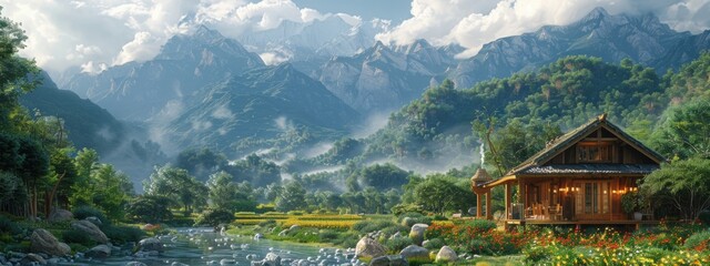 Naklejka premium Agri-tourism Farm A farm offering experiences such as farm-to-table dining and animal encounters.